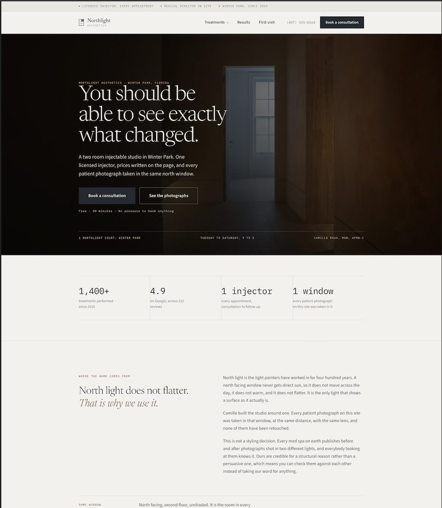 Northlight Aesthetics shown on a desktop screen